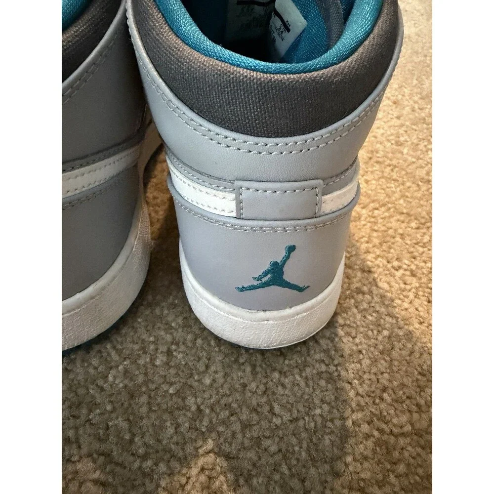 Grade School Jordan 1 Mid Wolf Grey Tropical Teal Style 554725-027 Size 5.5Y